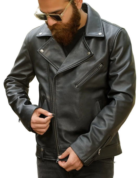 Men’s Biker Jacket – Premium Black Sheep Leather