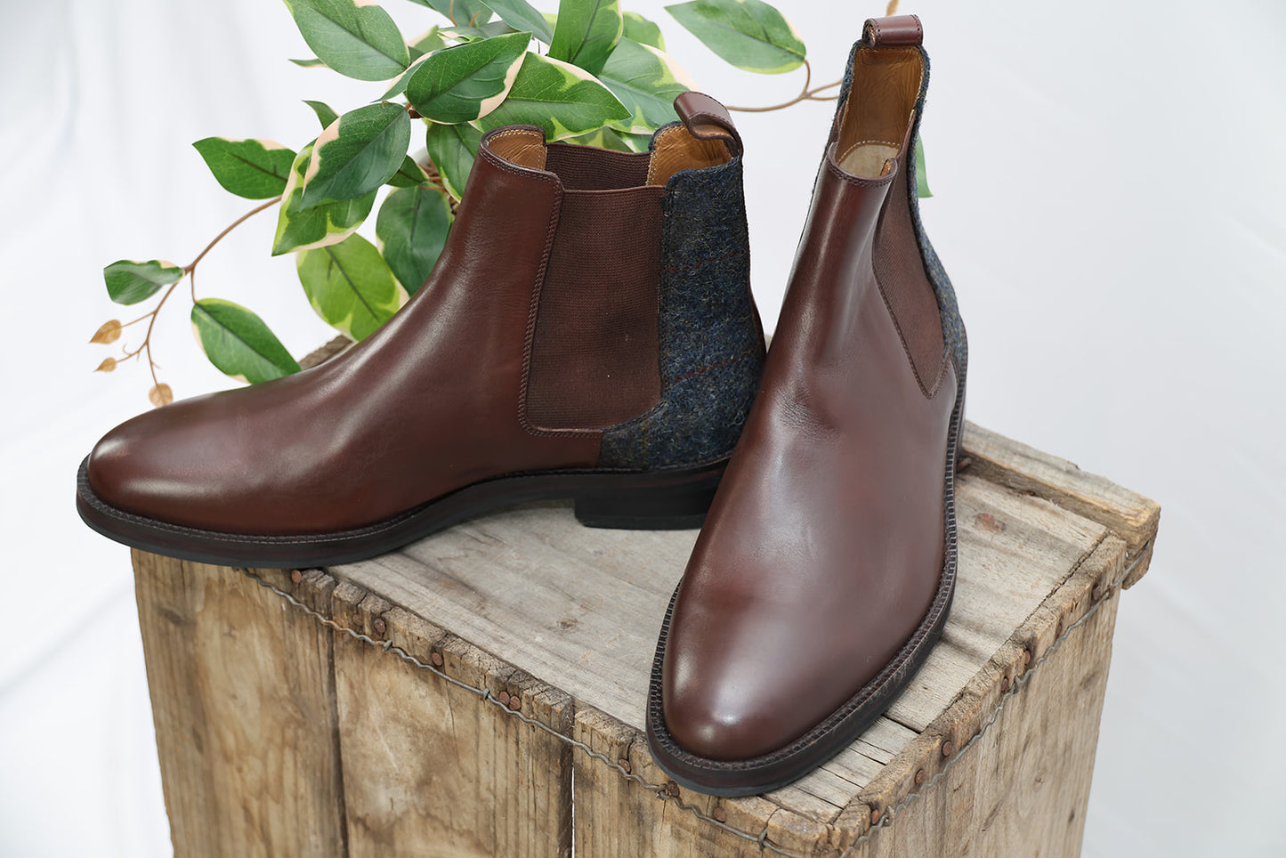 Aidon - Men's Brown Calf Leather and Harris Tweed Chelsea Boot
