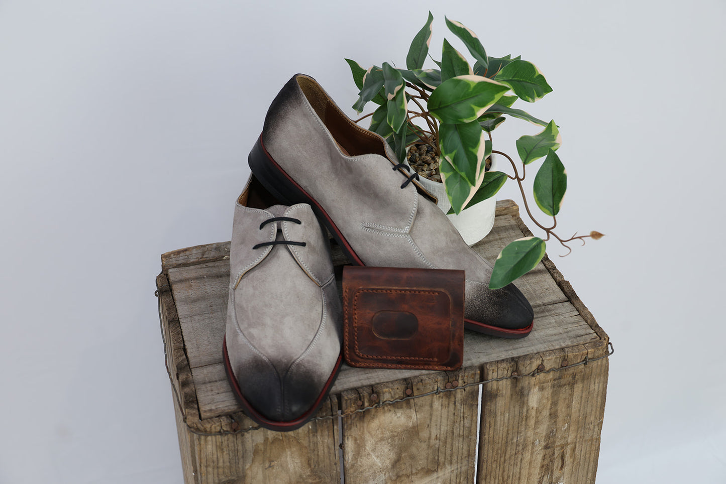 Crum - Men's Steel Grey Kid Suede Derby Shoe