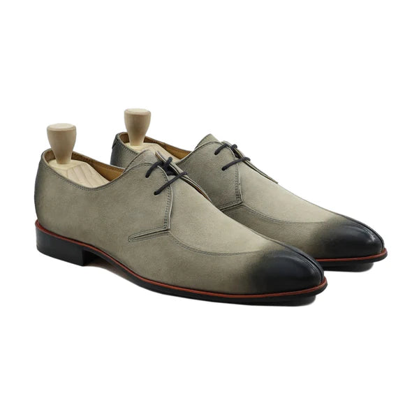 Crum - Men's Steel Grey Kid Suede Derby Shoe
